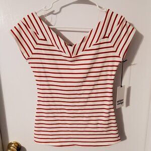 Unique Vintage Red & White Striped Top--size M 6-8